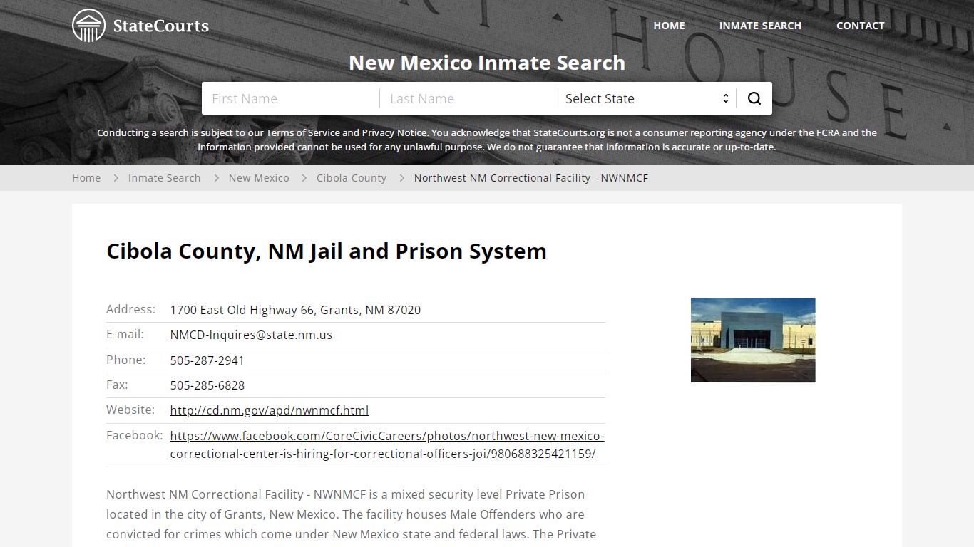 Northwest NM Correctional Facility - NWNMCF Inmate Records ...